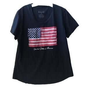 Made In USA T Shirt SzL American Flag on Drk Blue Pstriotic